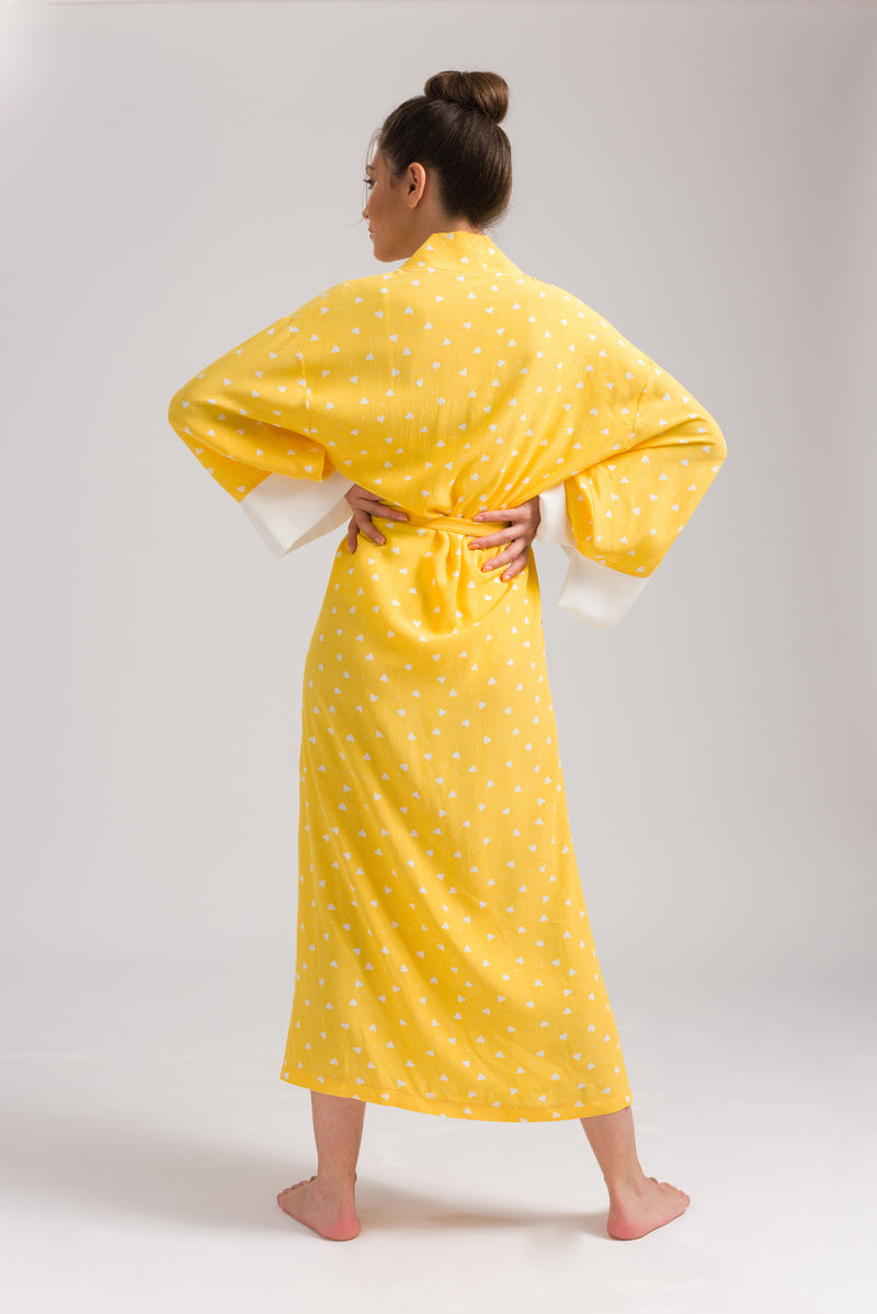Sarı Kalp Krep Kimono