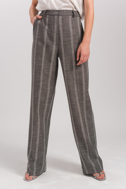 Gray Striped Wide Cut Trousers