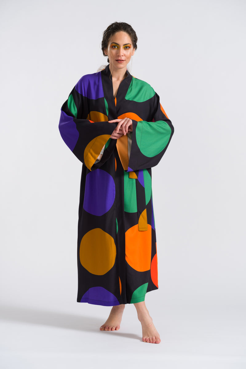 Büyük Puantiyeli Uzun Kimono