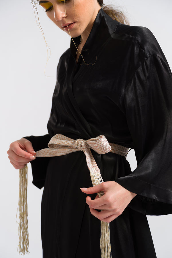Siyah Saten Kısa Kimono