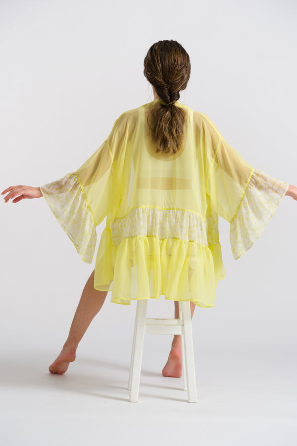Sarı Fırfırlı Kısa Kimono
