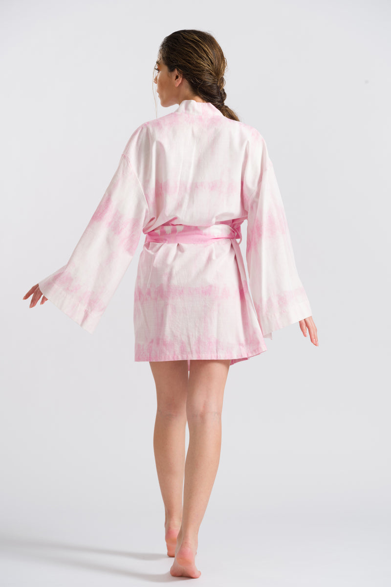 Pembe Batik Kısa Kimono