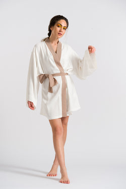 Beyaz Puantiyeli Kısa Kimono