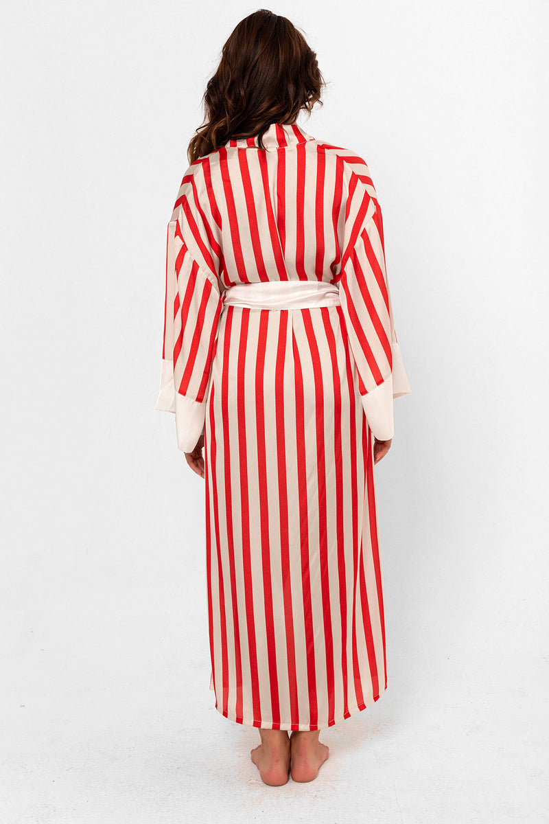 Kırmızı Çizgili Uzun Kimono